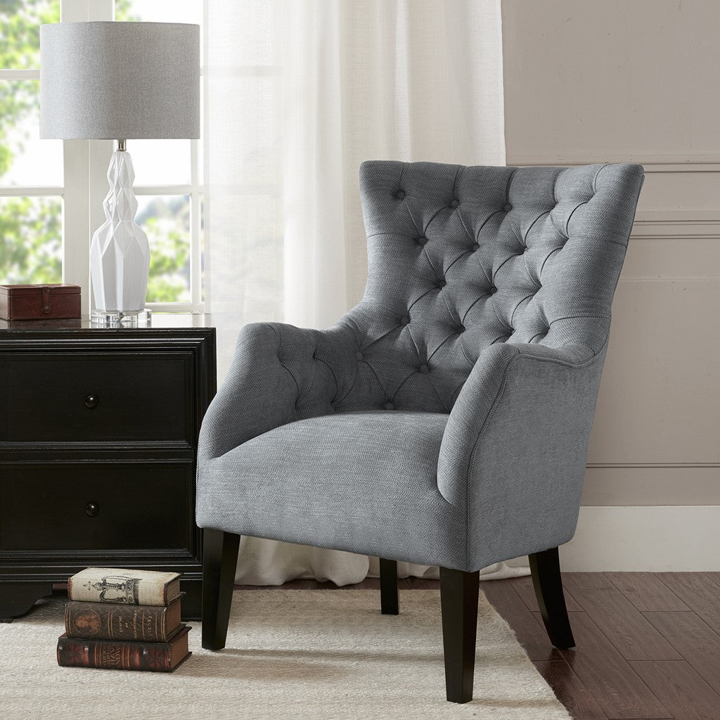 Hannah Button Tufted Grey Wing Chair