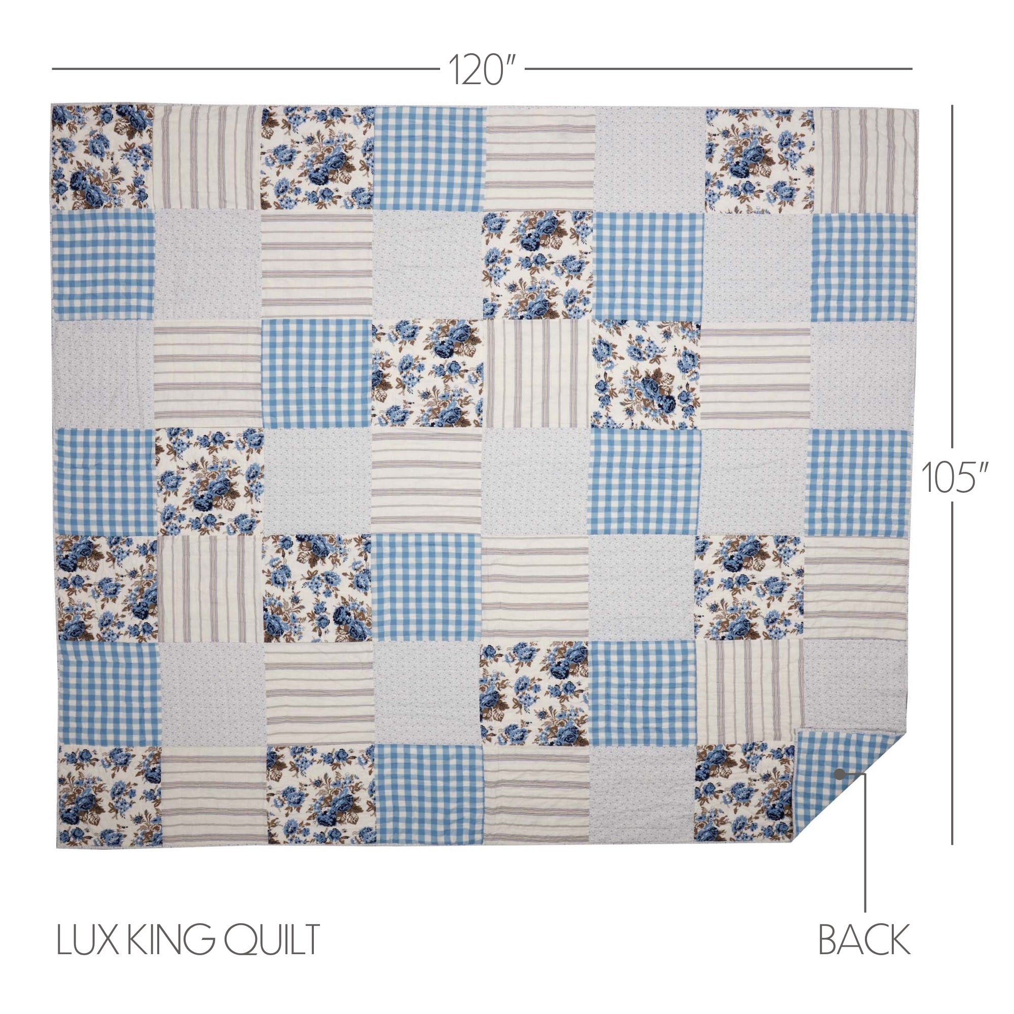 Annie Blue Floral Patch Luxury King Quilt 120Wx105L
