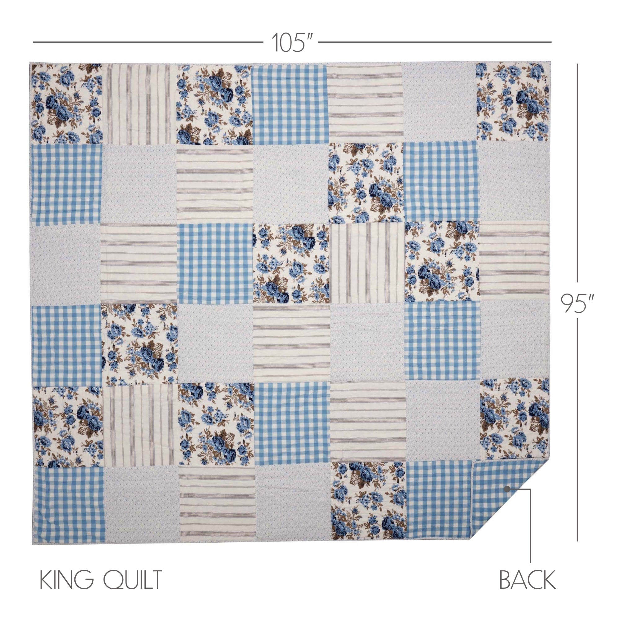 Annie Blue Floral Patch King Quilt 105Wx95L