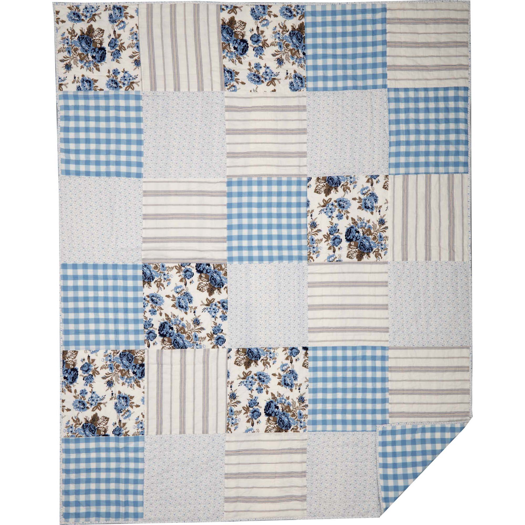 Annie Blue Floral Patch Twin Quilt 68Wx86L
