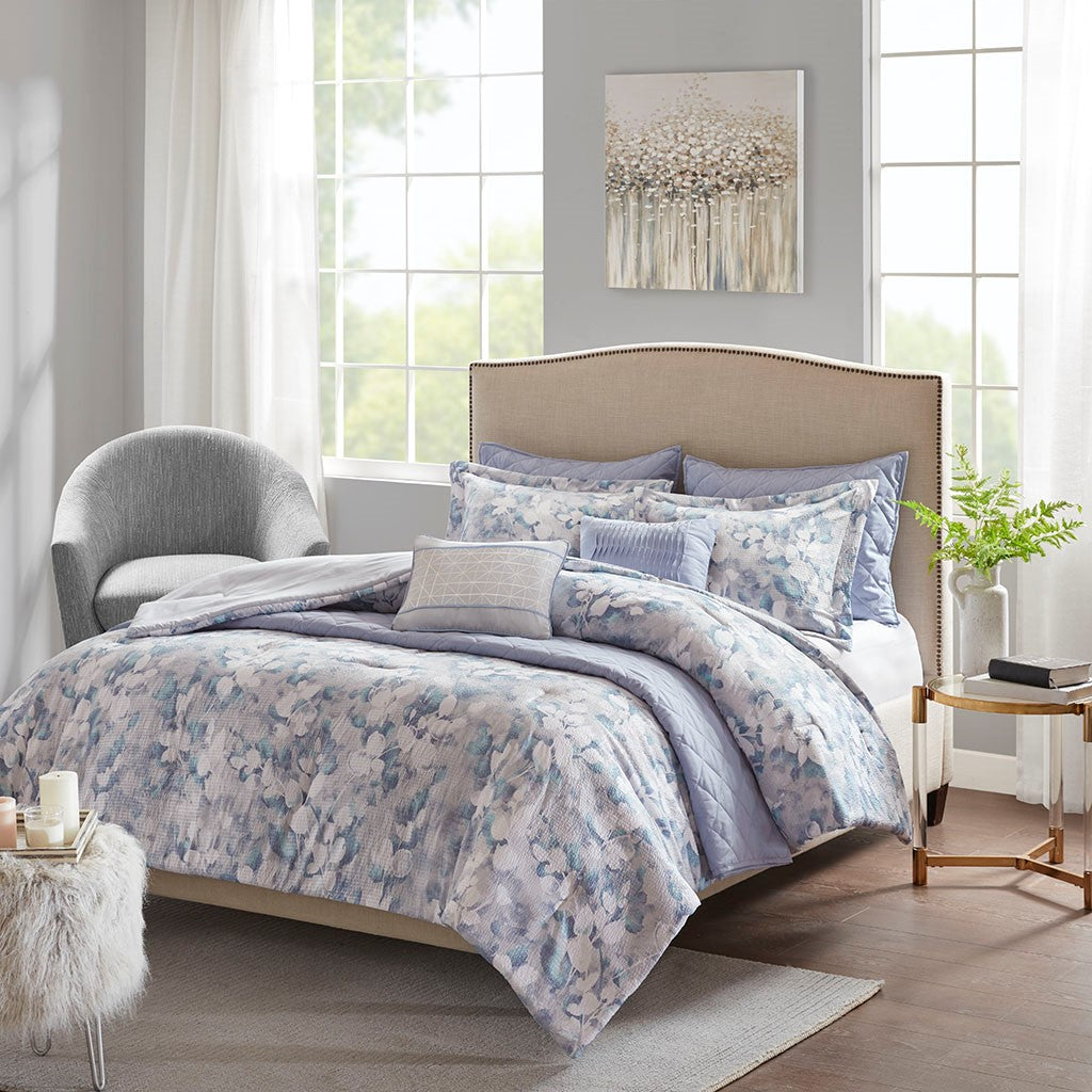 Erica 8 PC Printed Seersucker Comforter and Coverlet Set Collection