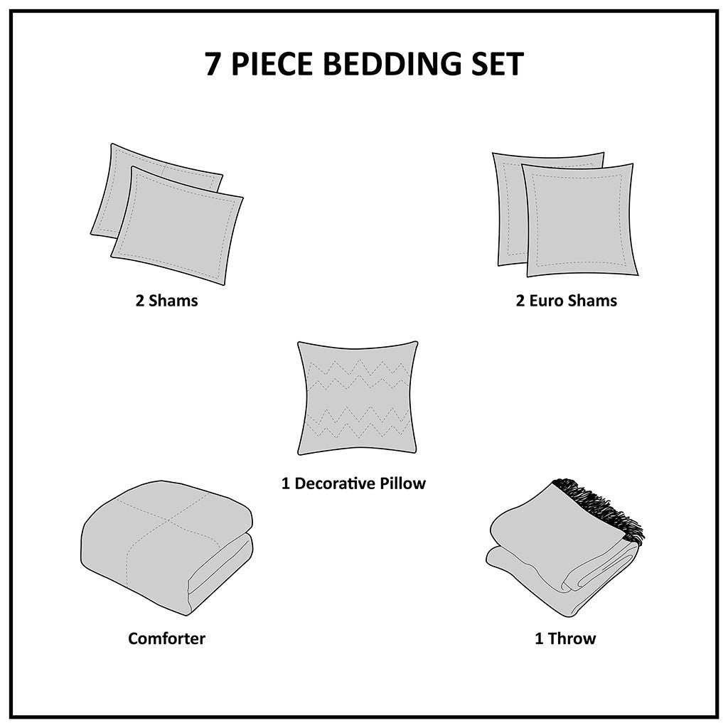 Zennia 7 PC Printed Seersucker Comforter Set with Throw Blanket